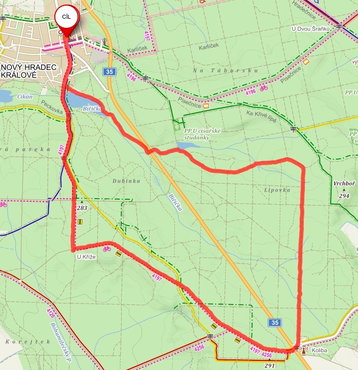 do lesa a k vodě nad Hradec – trasa