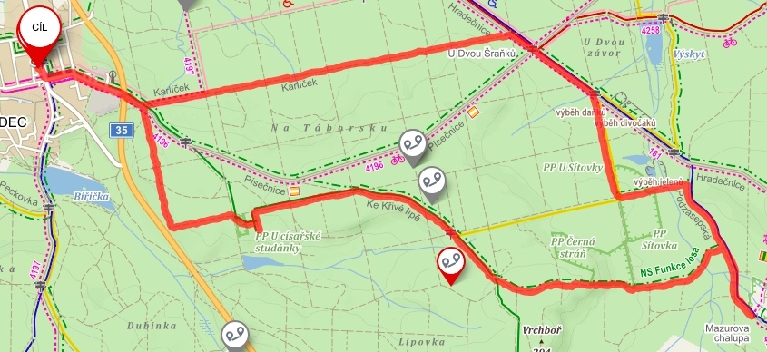 do lesa nad Hradec podruhé – trasa