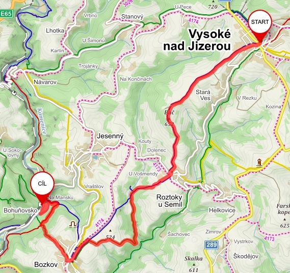 do údolí Vošmendy – trasa