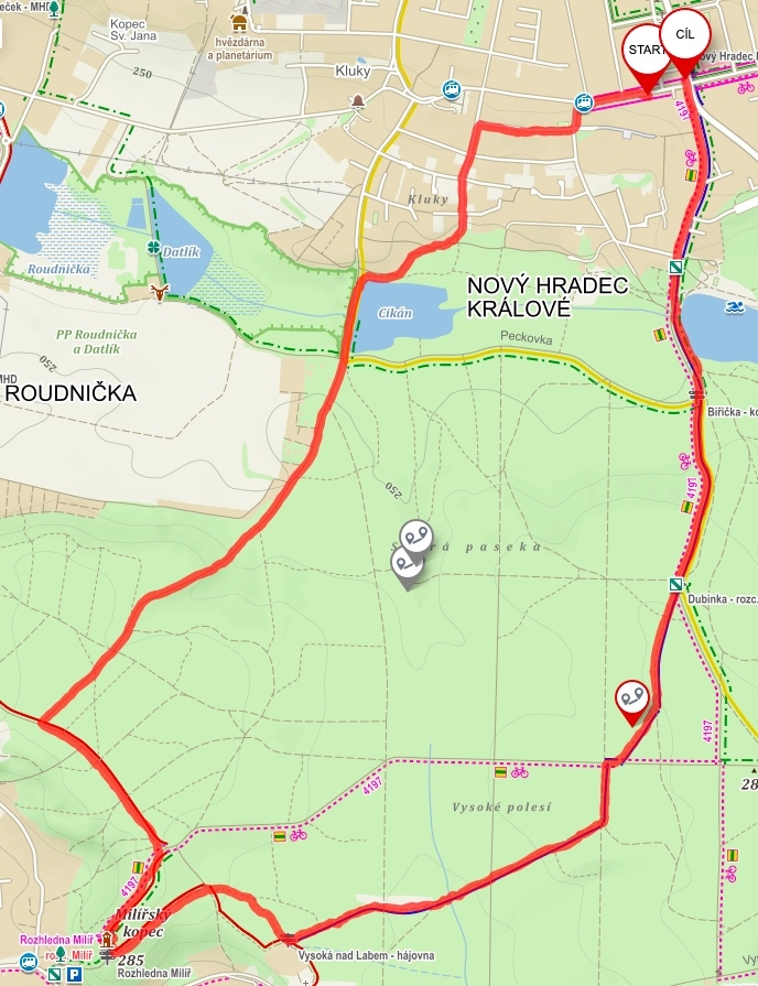 k otevřené rozhledně Milíř – trasa