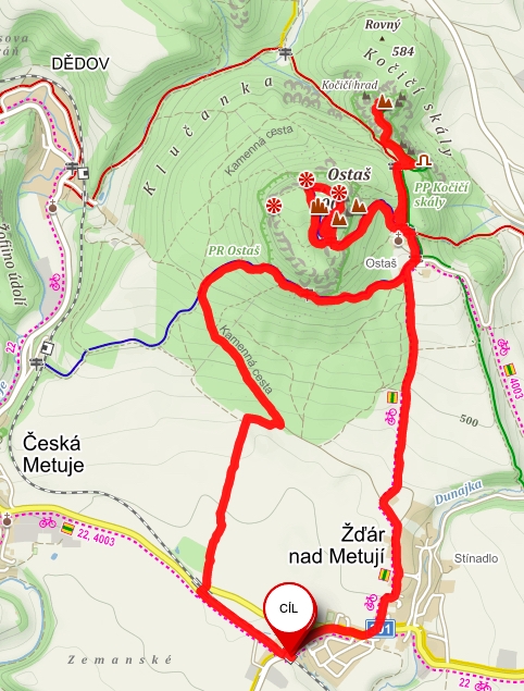 na Ostaš a Kočičí hrad – trasa