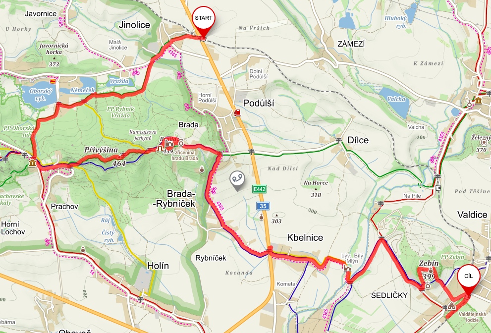 Jinolice – Prachov – Brada – Kbelnice – Jičín – trasa