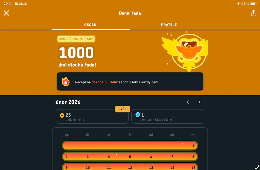 🎯 1000 dnů s Duolingo – jazyky, ale i matematika, noty a šachy