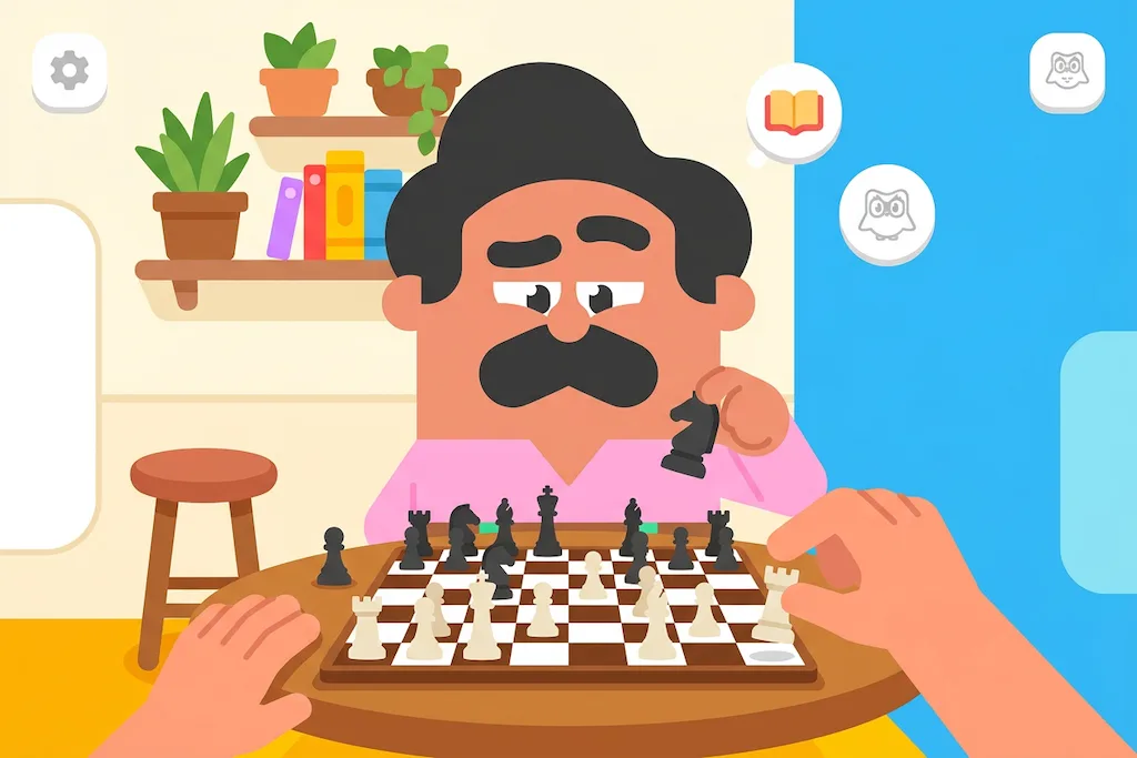 Duolingo Oskar hraje šachy